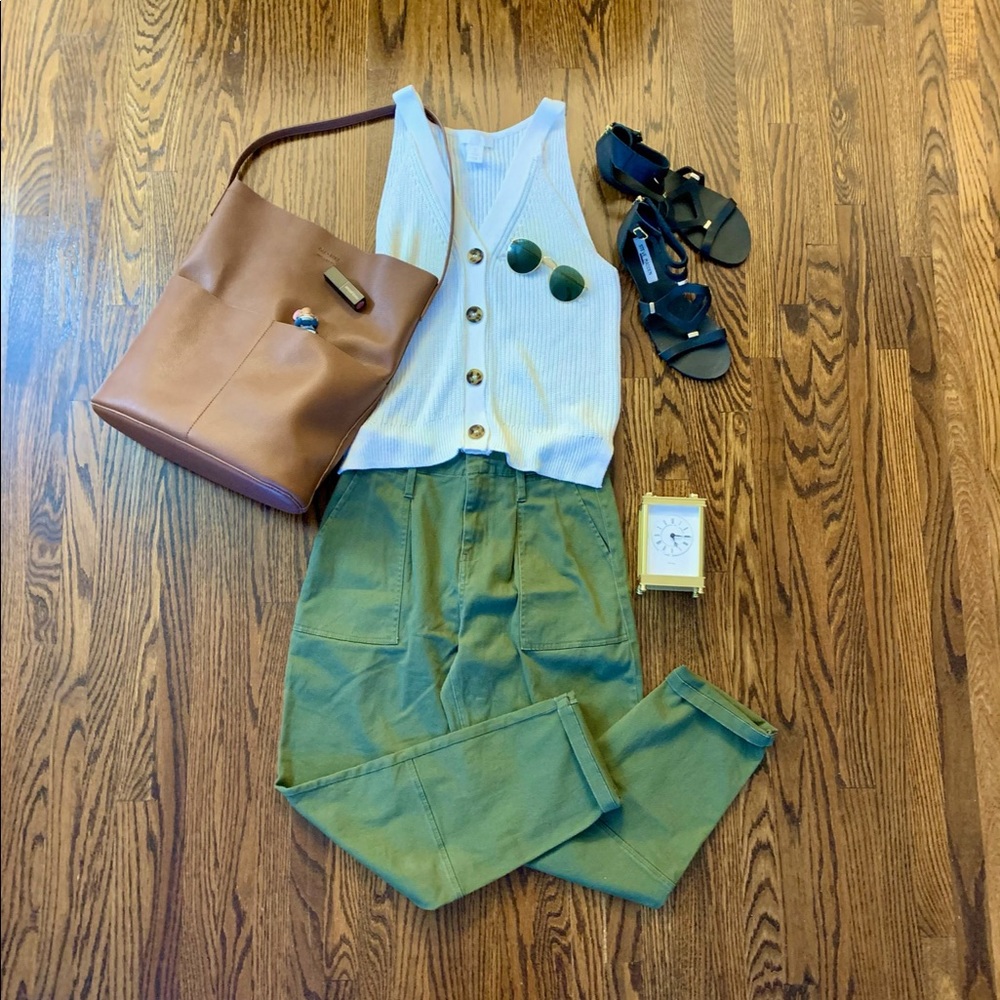 Olive Green Pleated Cotton Pants